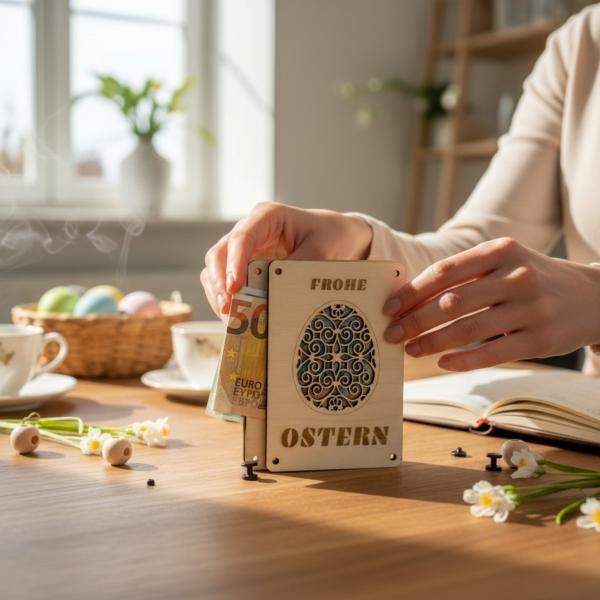 Geld Geschenkkarte zu Ostern: Stilvolle Geldgeschenke - Holzkarte - personalisiert – Die perfekte Geschenkidee für deine Liebsten!